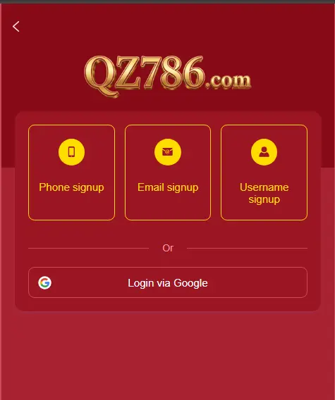 QZ786 Game APK Mobile Version Registration Page